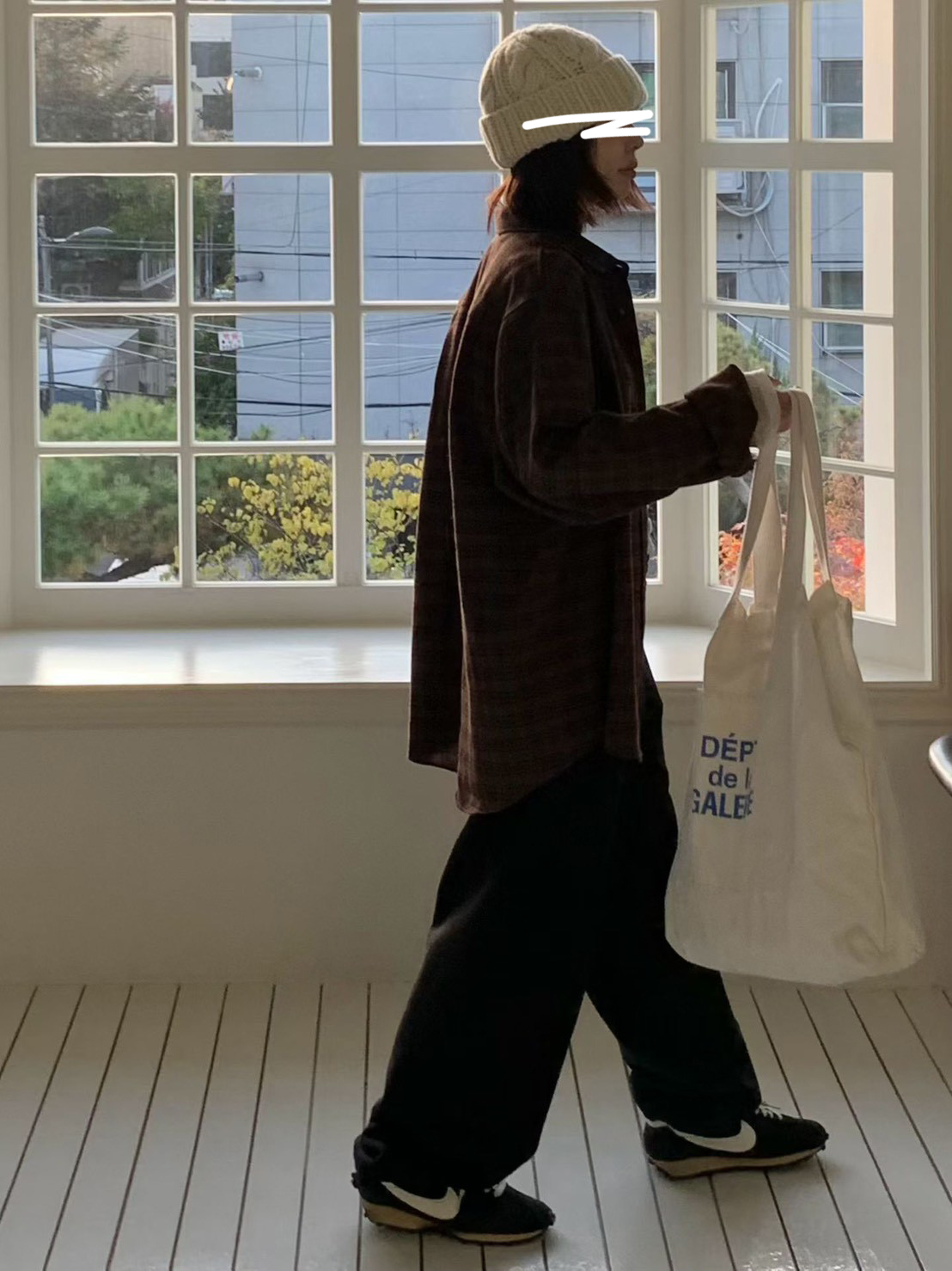 A07.小V家低調格紋長版襯衫