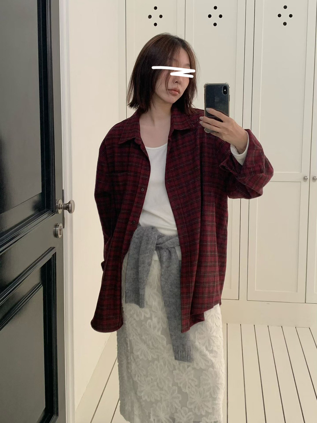 A07.小V家低調格紋長版襯衫