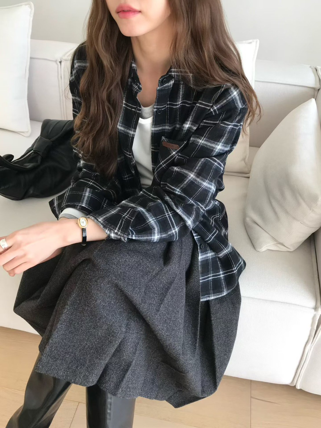 A78.英倫女孩冬季格紋絨襯衫