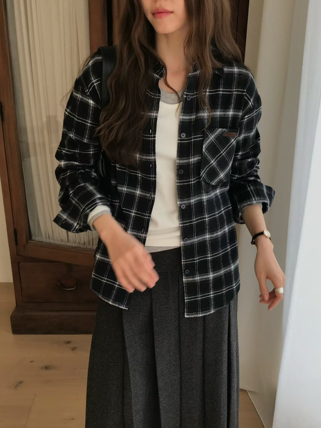 A78.英倫女孩冬季格紋絨襯衫