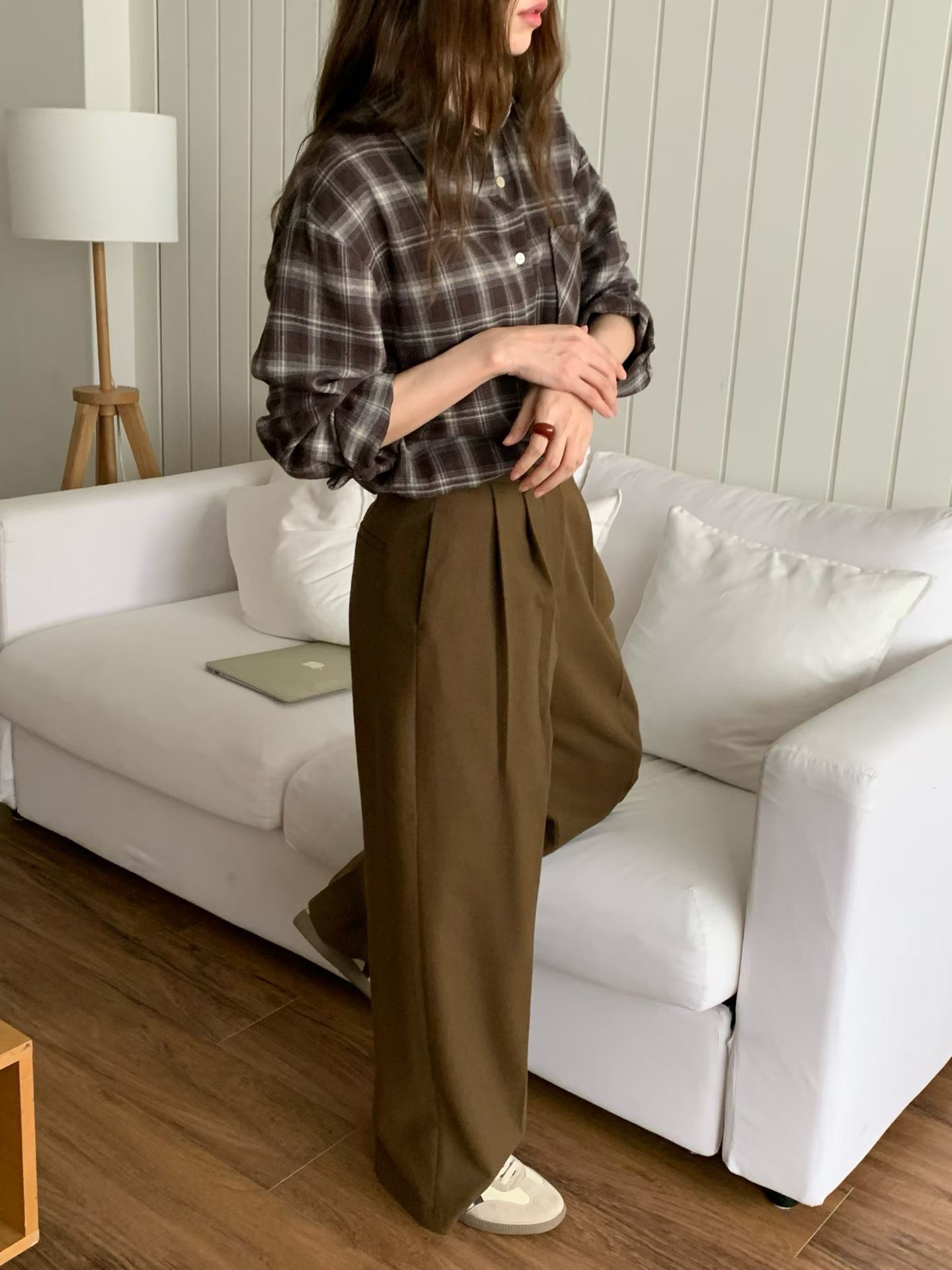 A78.英倫女孩冬季格紋絨襯衫