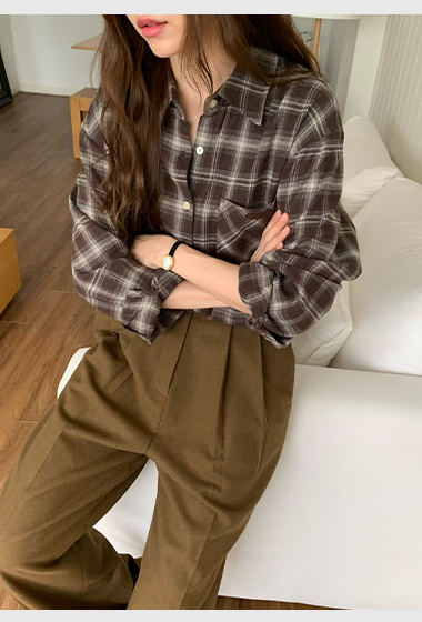 A78.英倫女孩冬季格紋絨襯衫