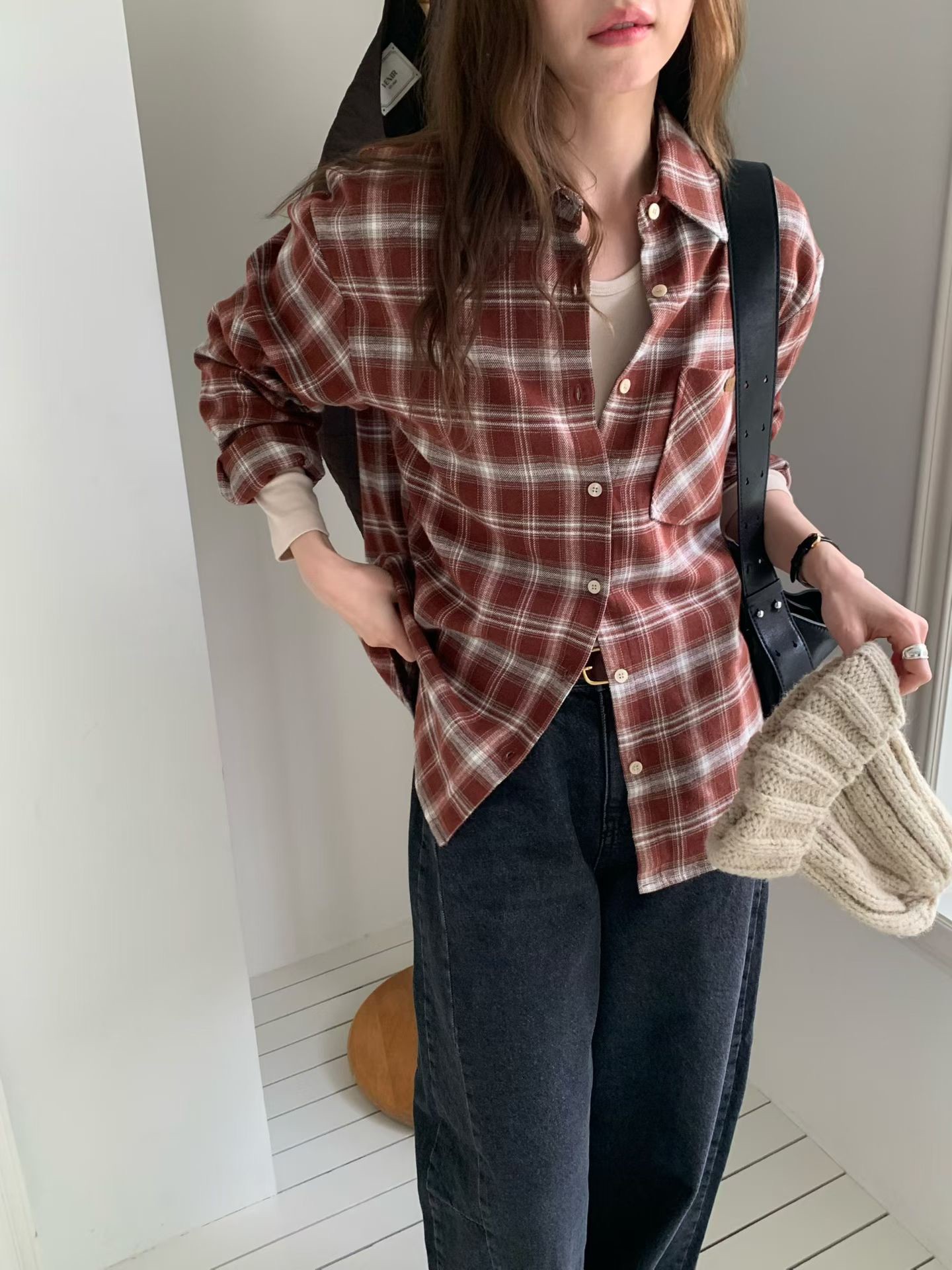 A78.英倫女孩冬季格紋絨襯衫