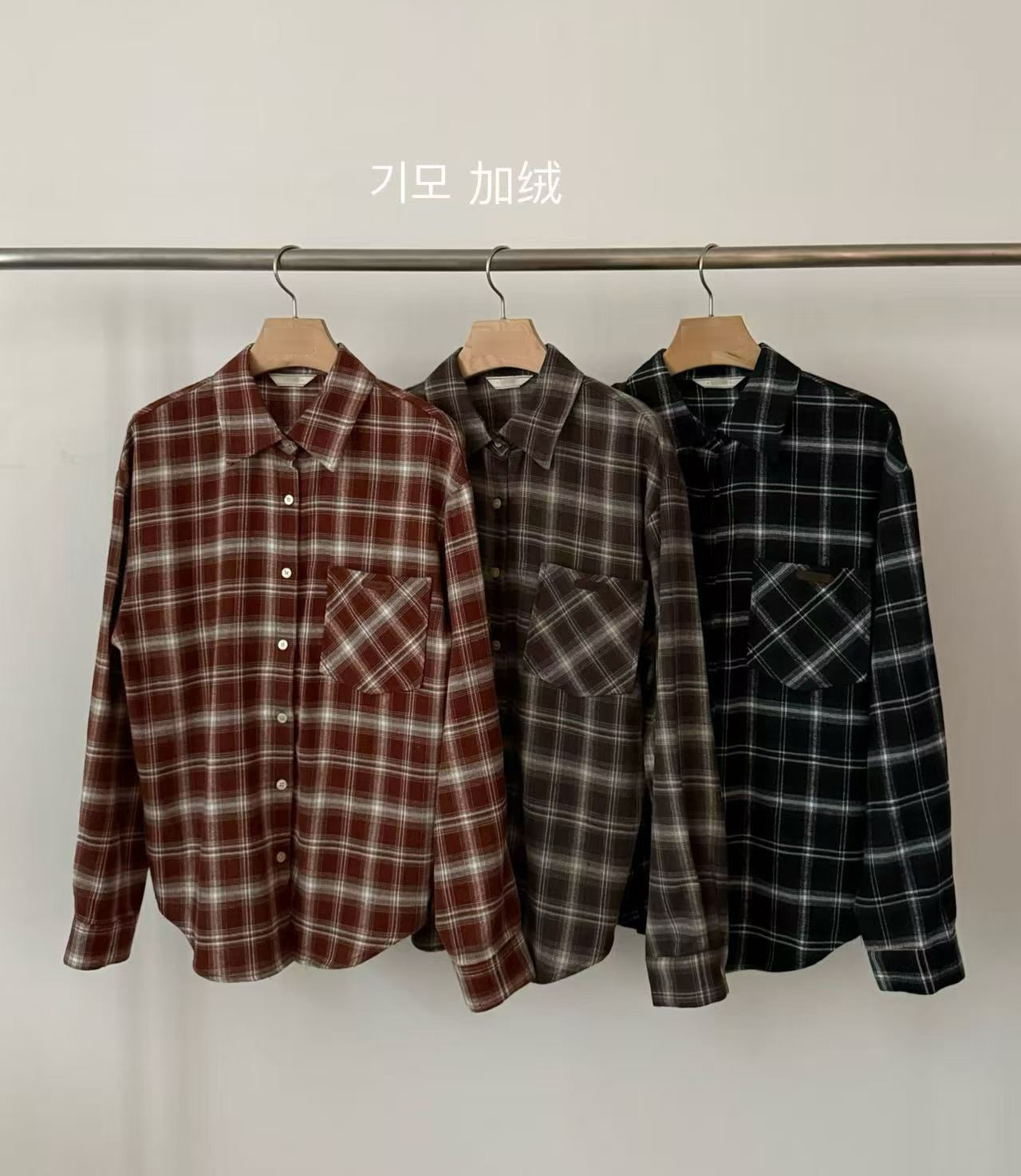 A78.英倫女孩冬季格紋絨襯衫