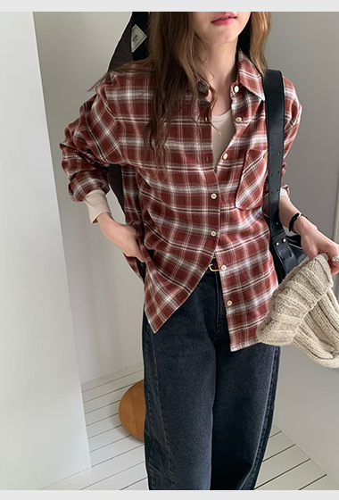 A78.英倫女孩冬季格紋絨襯衫