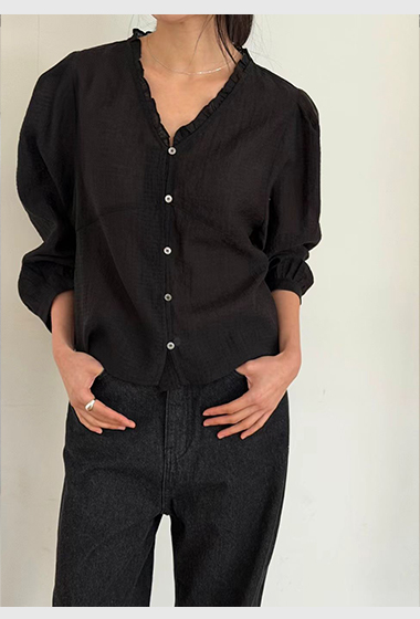 B30.瘦瘦歐膩小荷葉浪漫V領上衣