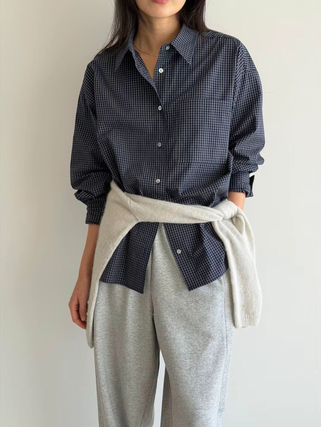 B25.瘦瘦歐膩好感女孩清爽小格紋襯衫