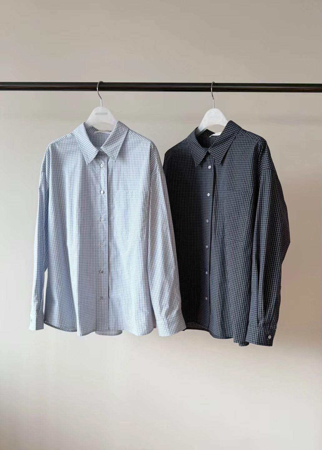 B25.瘦瘦歐膩好感女孩清爽小格紋襯衫