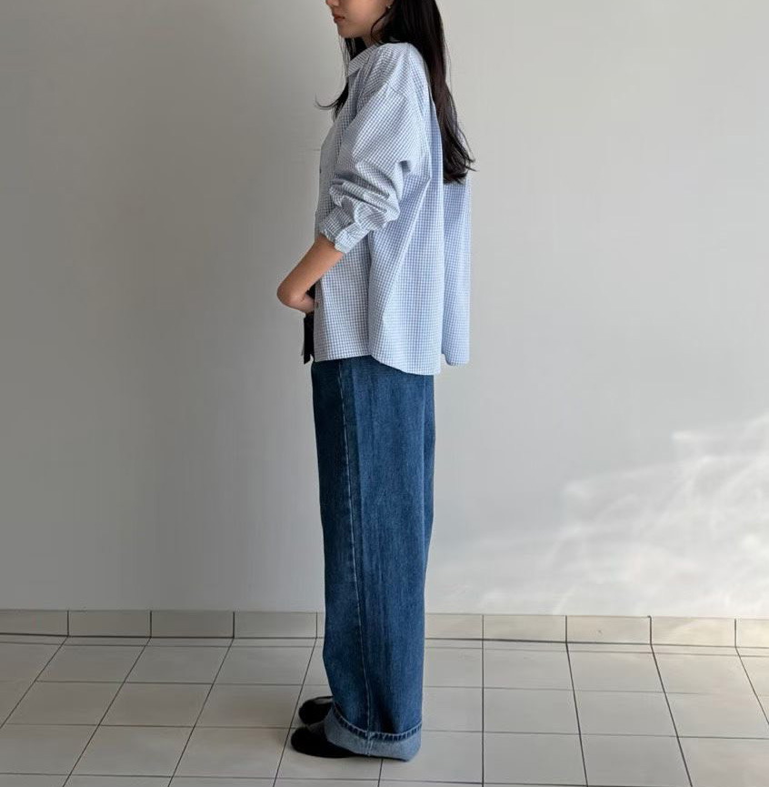 B25.瘦瘦歐膩好感女孩清爽小格紋襯衫