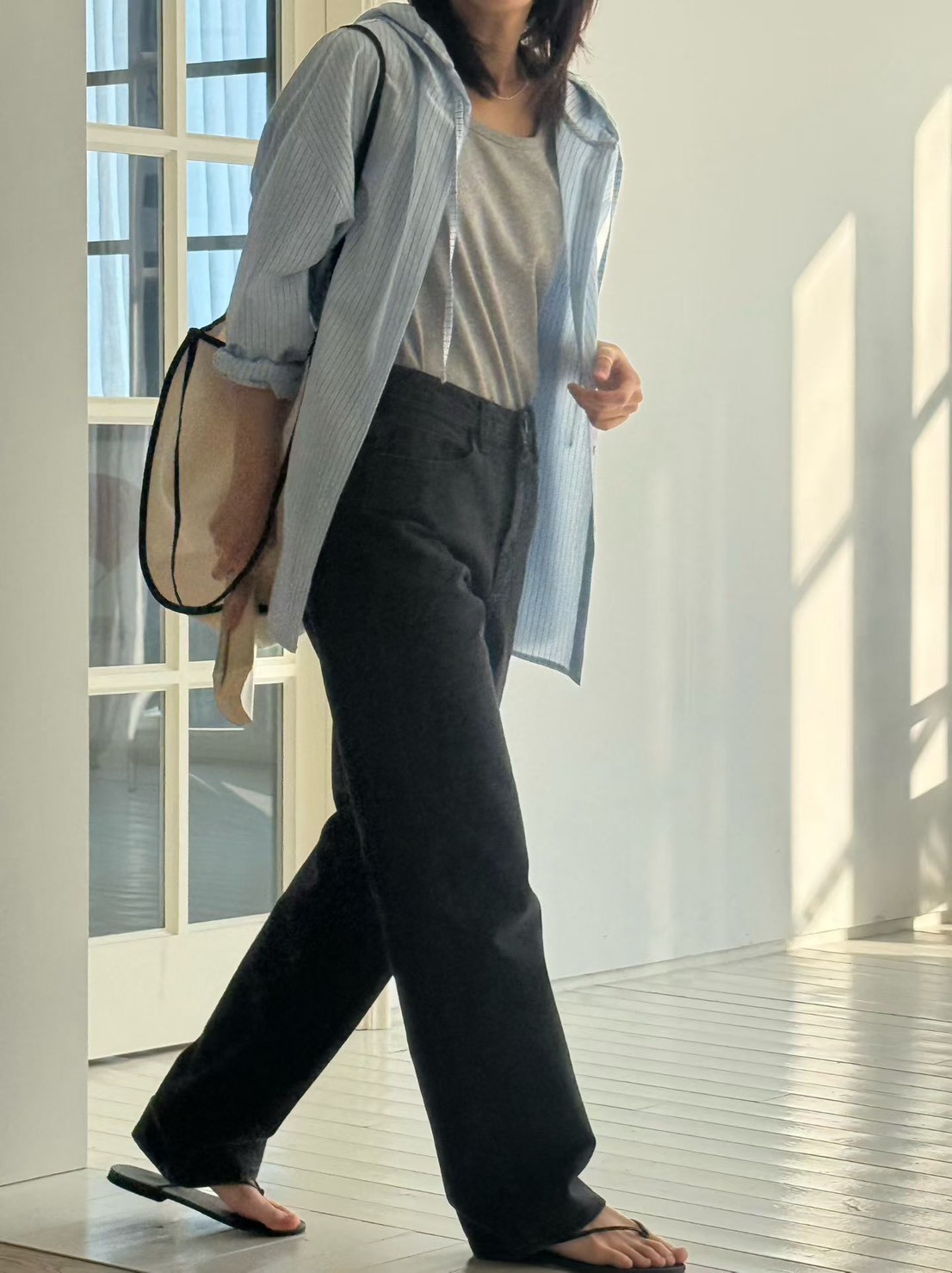 B40.清爽色連帽休閒條紋罩衫