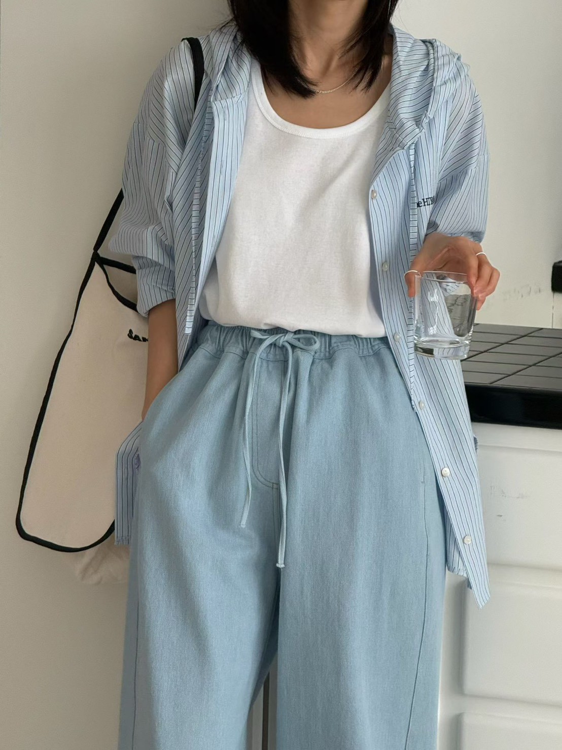 B40.清爽色連帽休閒條紋罩衫