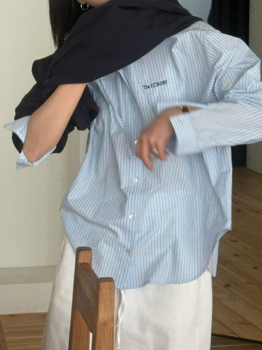 B40.清爽色連帽休閒條紋罩衫