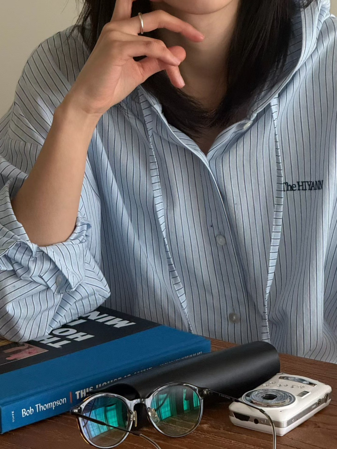 B40.清爽色連帽休閒條紋罩衫