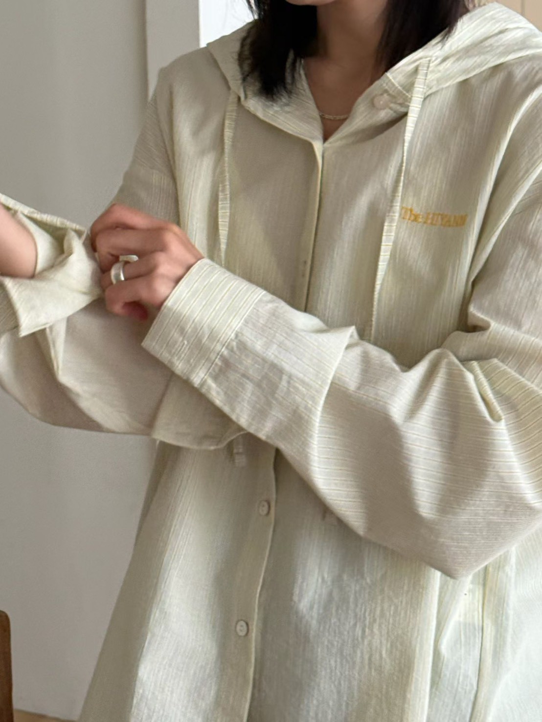 B40.清爽色連帽休閒條紋罩衫