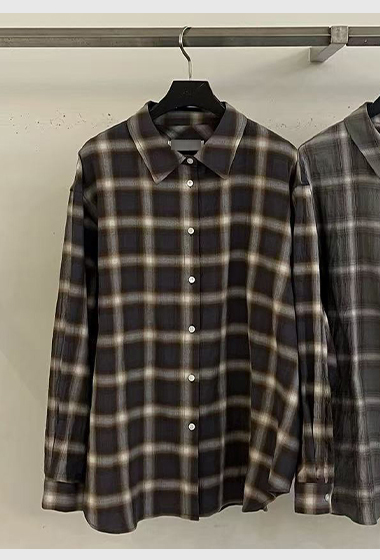 B18.巧克力格子長袖襯衫