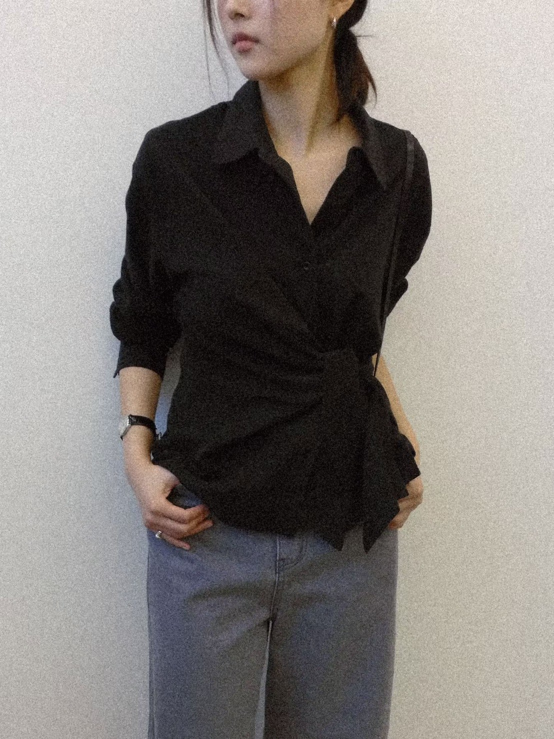 B50.質感家收腰綁袋造型襯衫