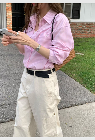 B63.元氣粉彩直條紋襯衫