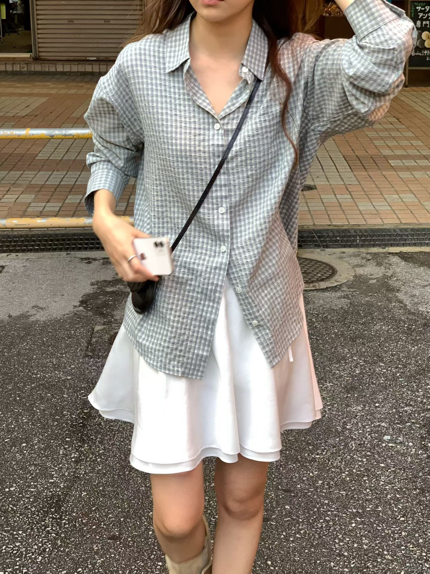 B02.大V家韓妞必備小格紋襯衫