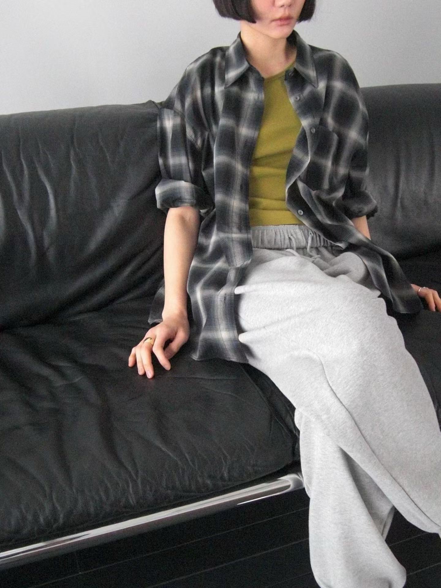 JP家暈染大格紋襯衫