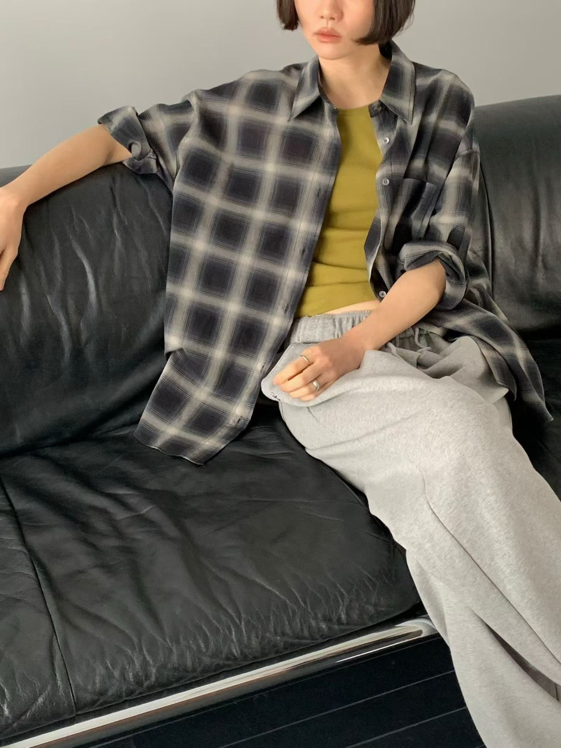 JP家暈染大格紋襯衫