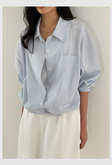 A69.瘦瘦歐膩直條紋襯衫小外套