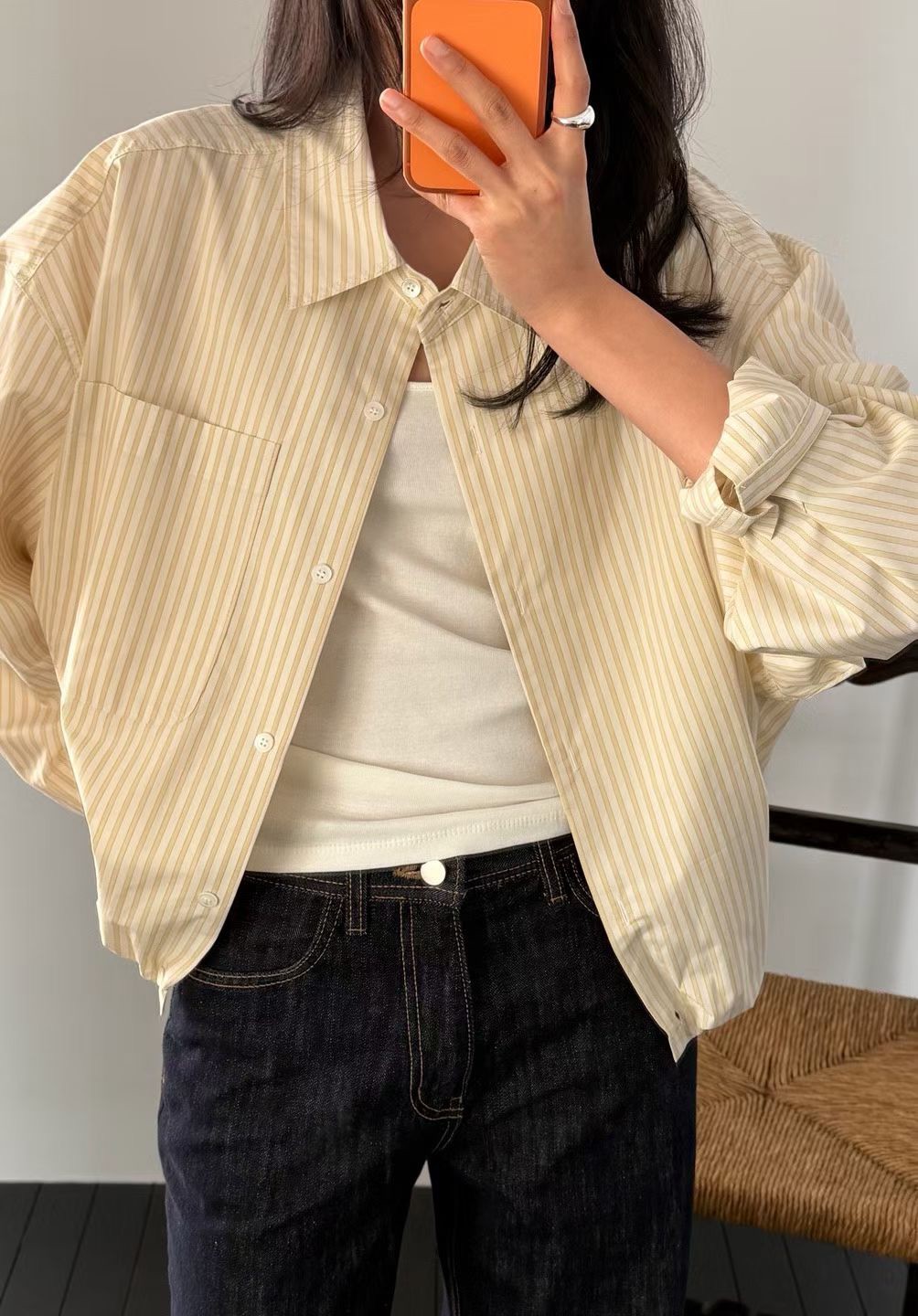 A69.瘦瘦歐膩直條紋襯衫小外套