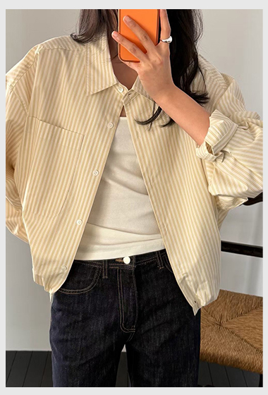 A69.瘦瘦歐膩直條紋襯衫小外套