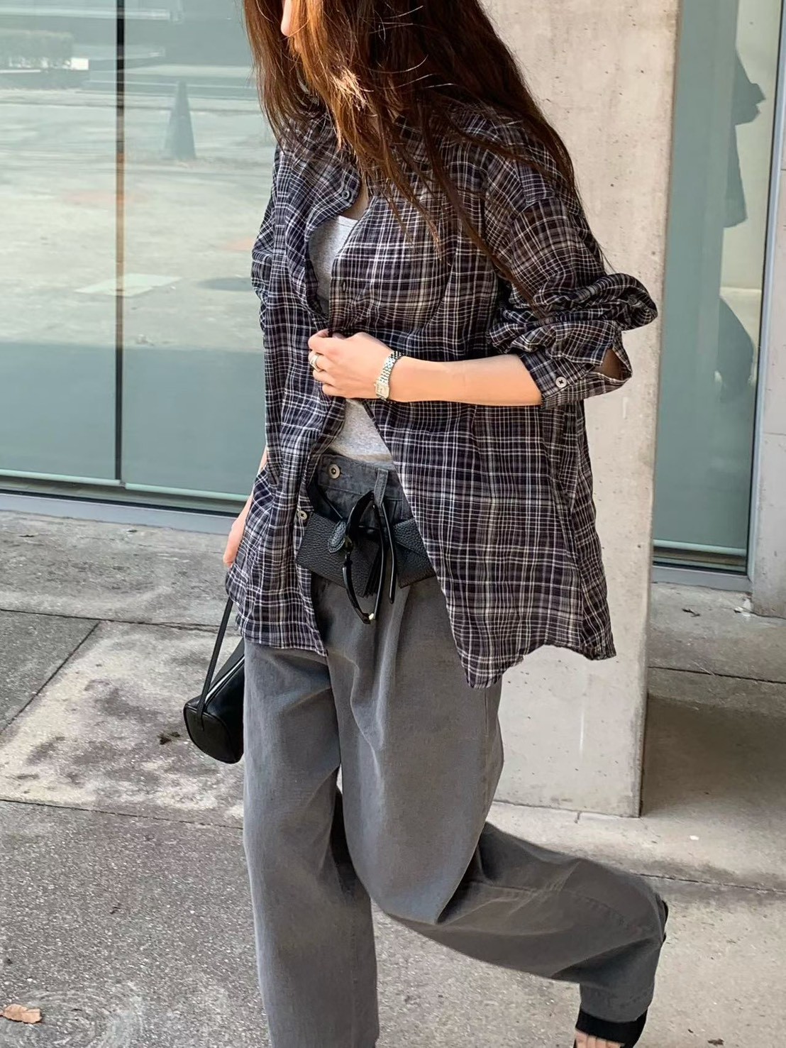 A15.纖瘦家復古格紋襯衫