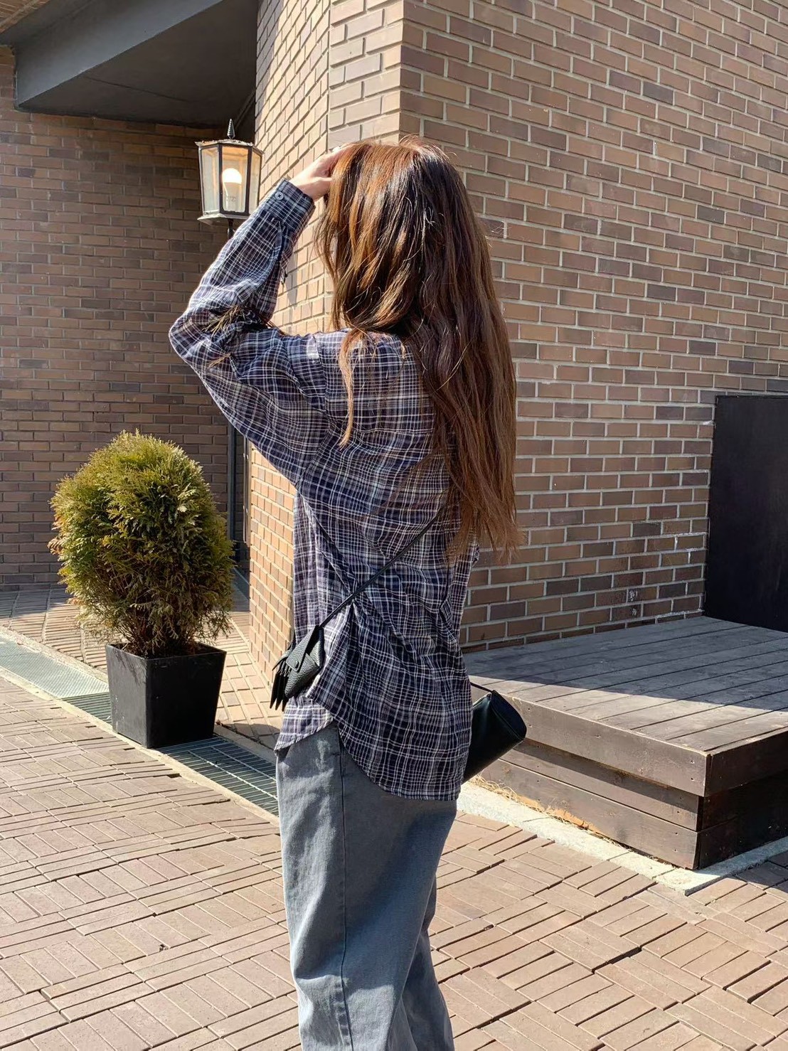 A15.纖瘦家復古格紋襯衫