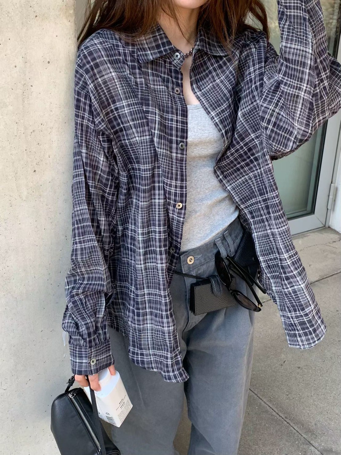 A15.纖瘦家復古格紋襯衫