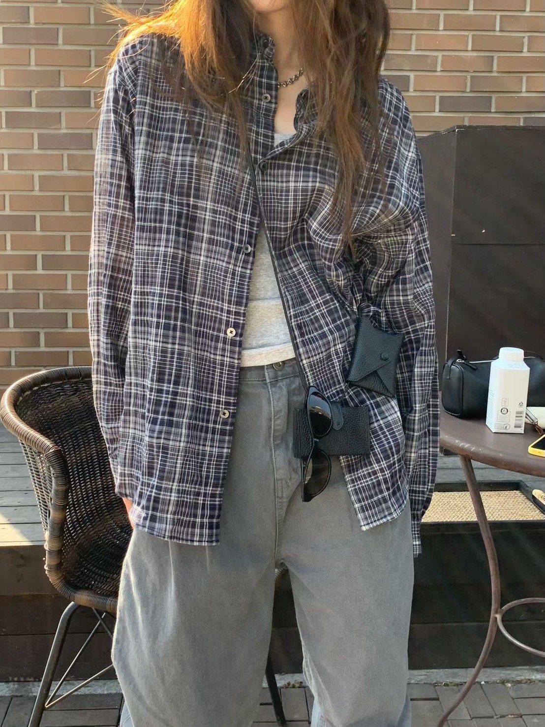 A15.纖瘦家復古格紋襯衫