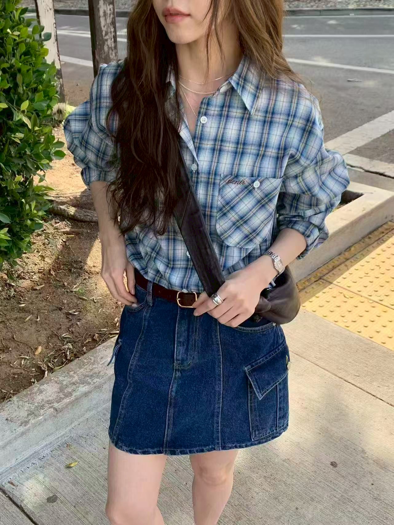 A60.粉彩女孩格紋襯衫