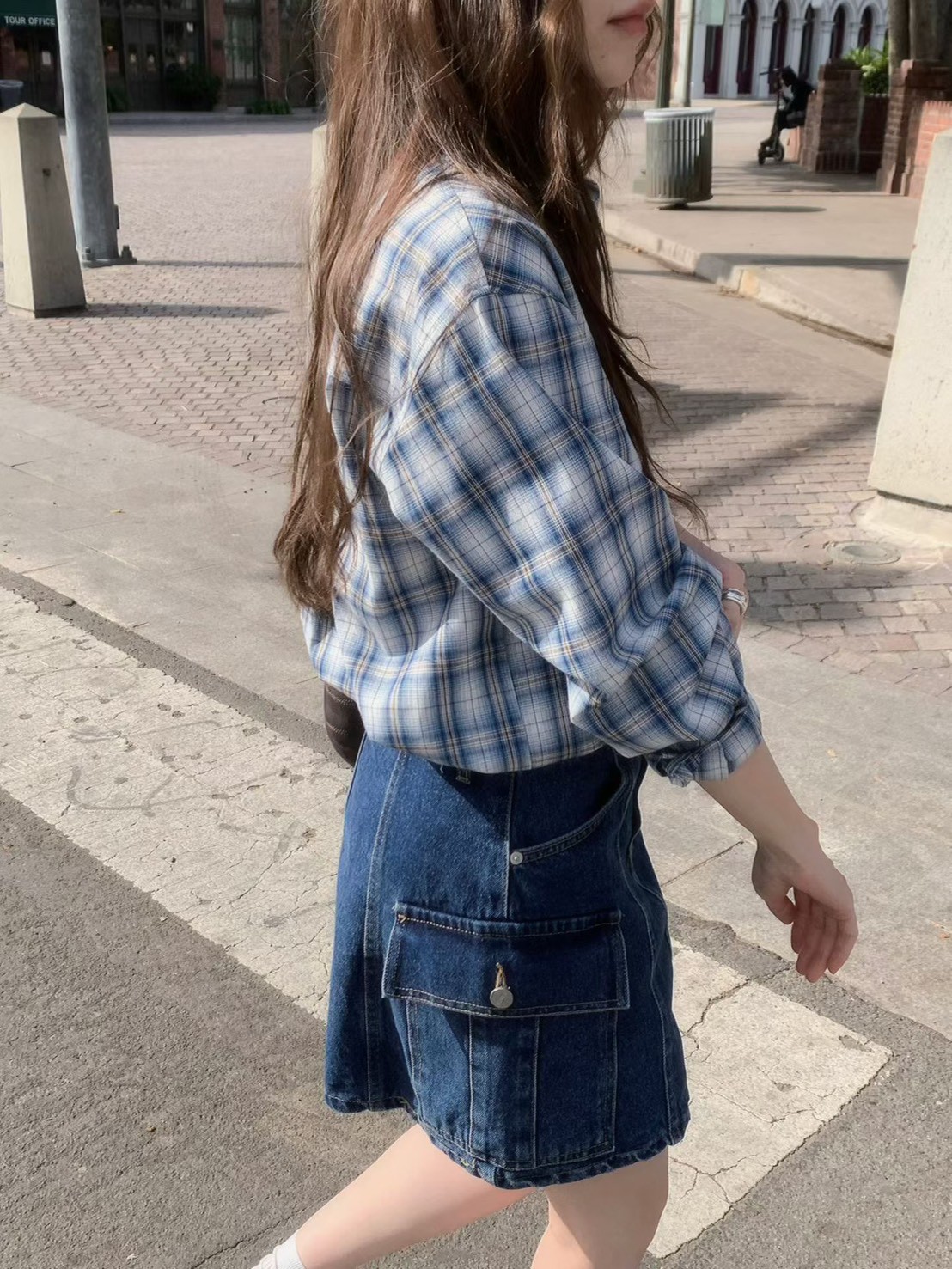 A60.粉彩女孩格紋襯衫