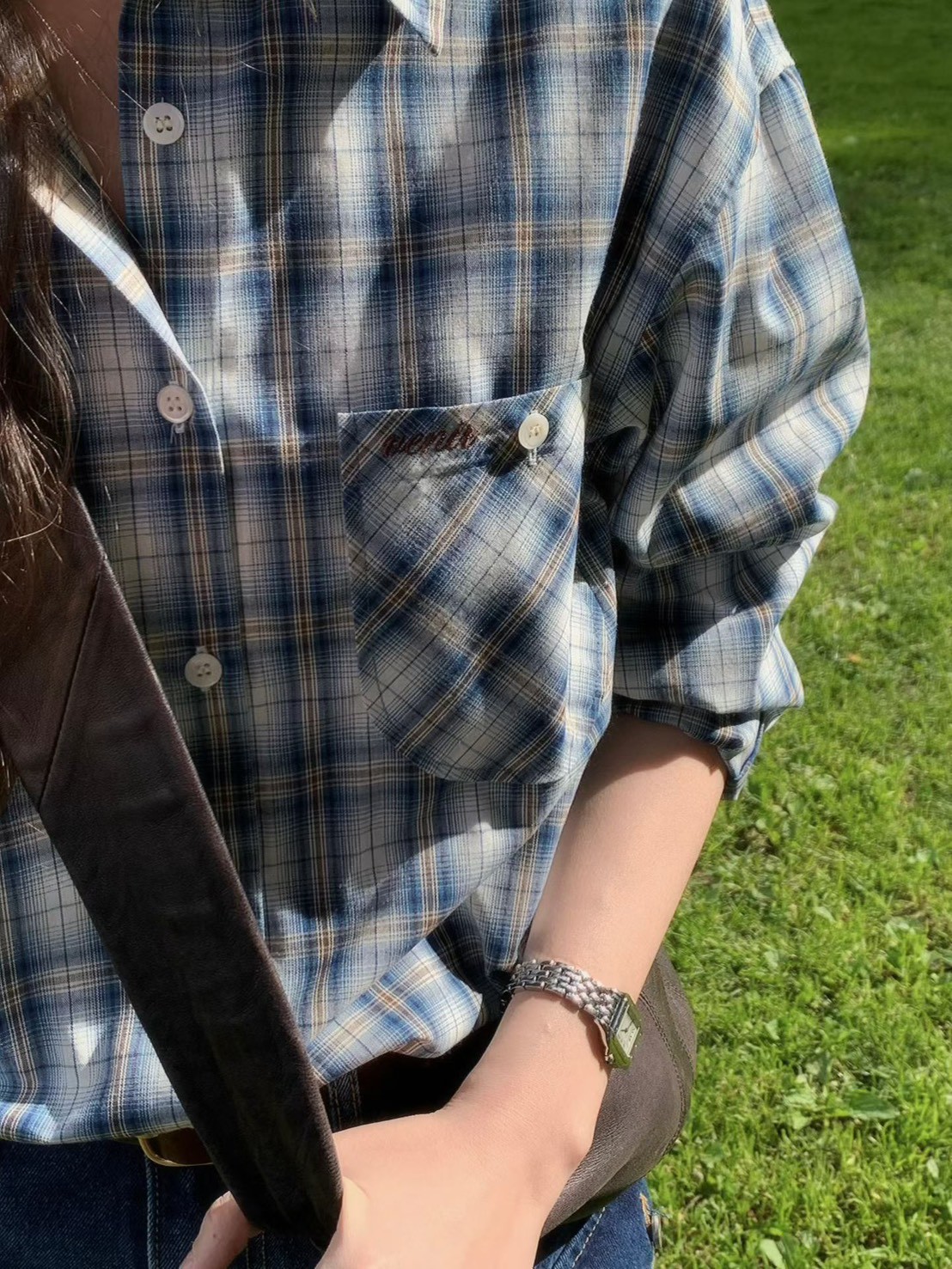 A60.粉彩女孩格紋襯衫