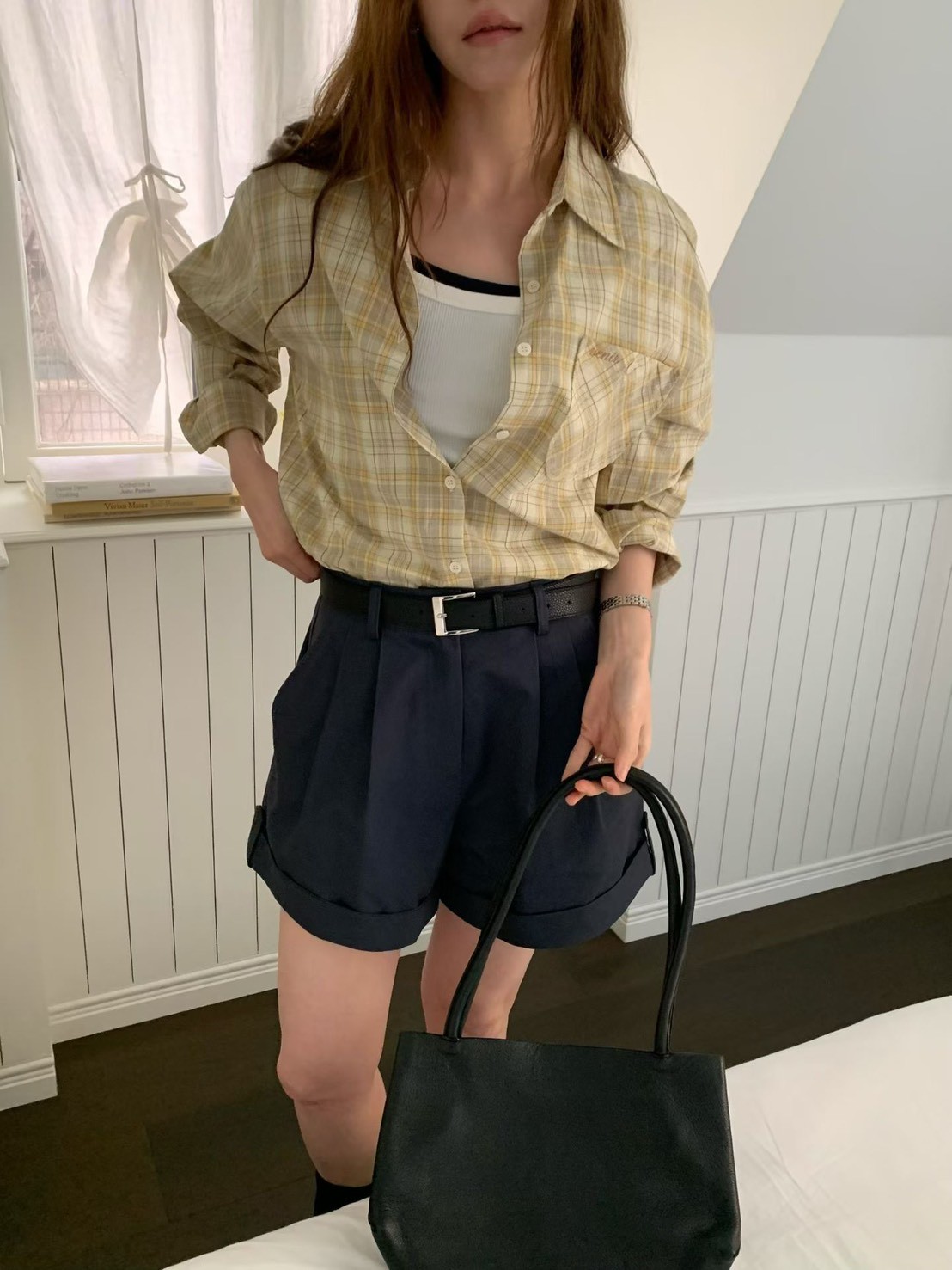 A60.粉彩女孩格紋襯衫