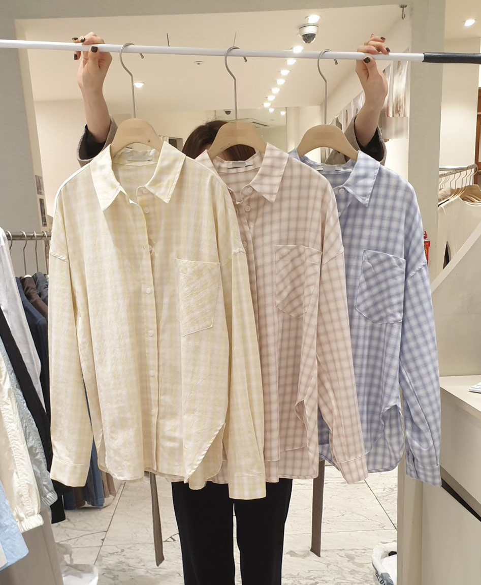 B68.小臉歐膩溫柔鬆餅格襯衫