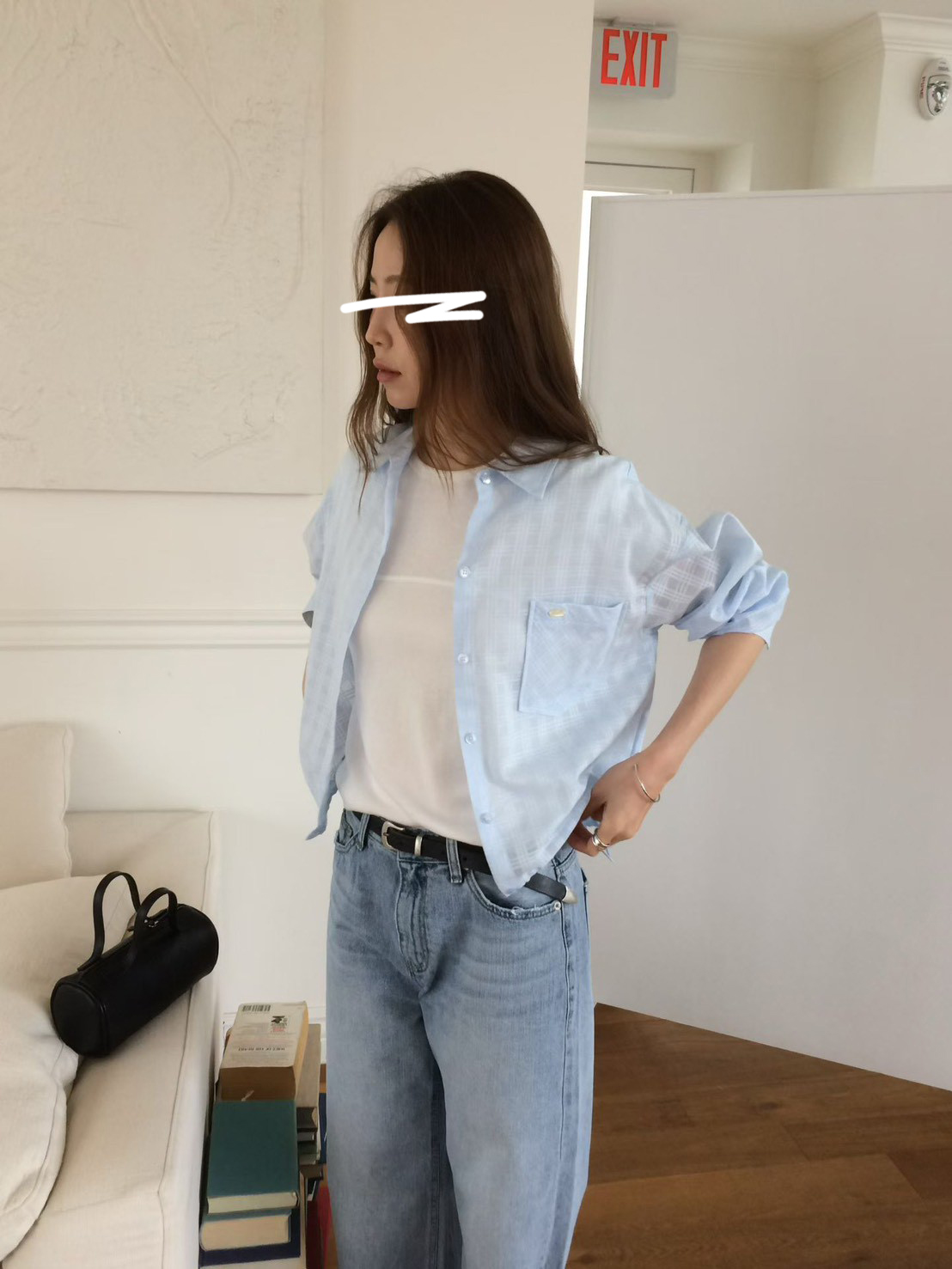 B37.甜甜鬆餅格微透襯衫