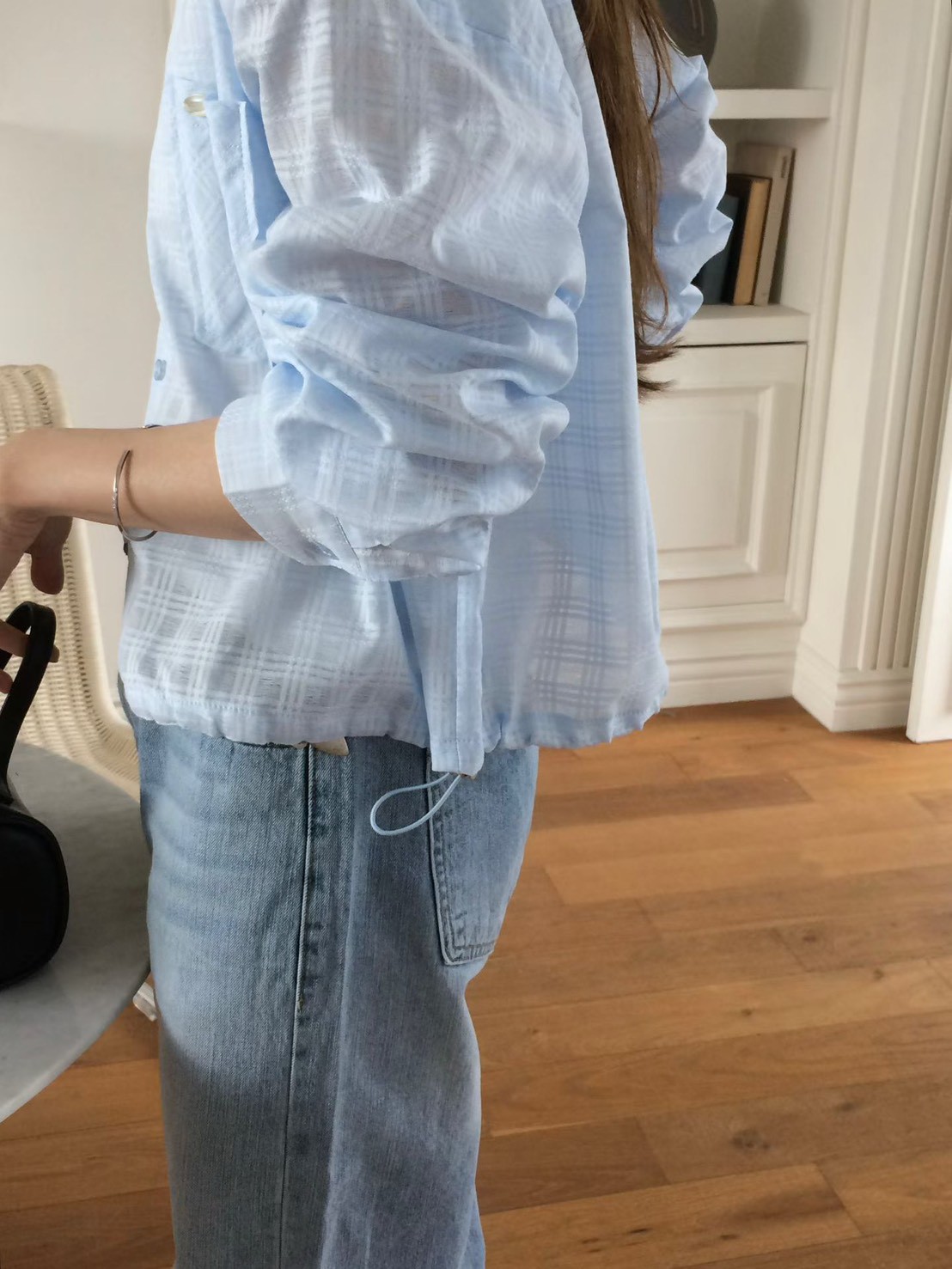 B37.甜甜鬆餅格微透襯衫