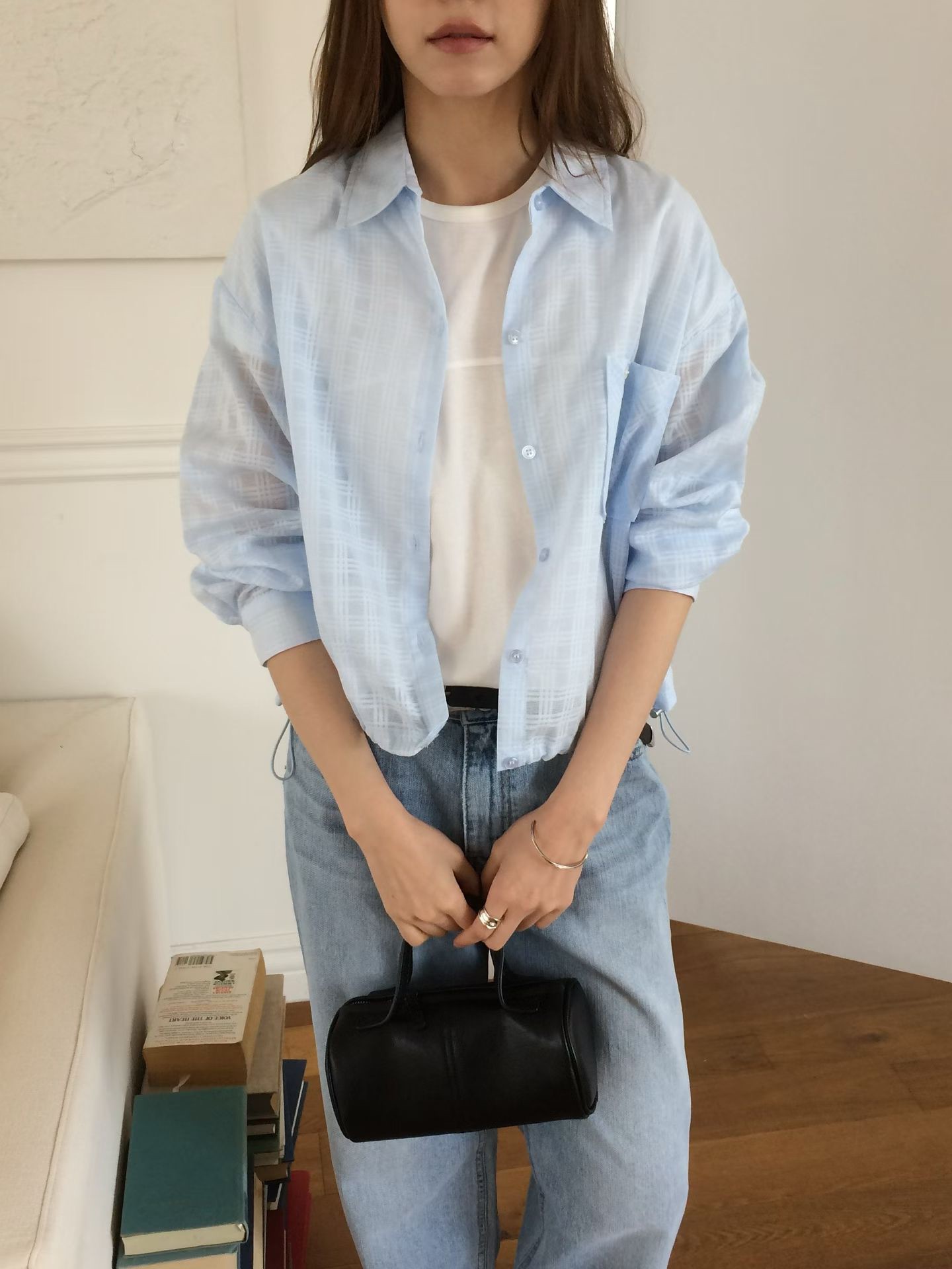 B37.甜甜鬆餅格微透襯衫