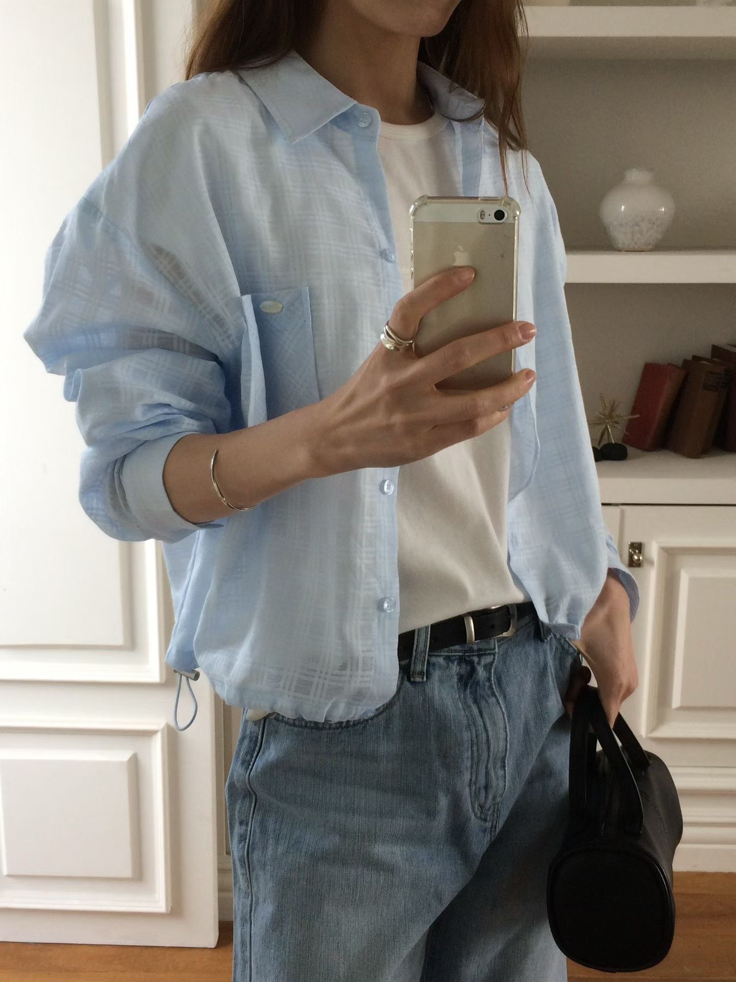 B37.甜甜鬆餅格微透襯衫