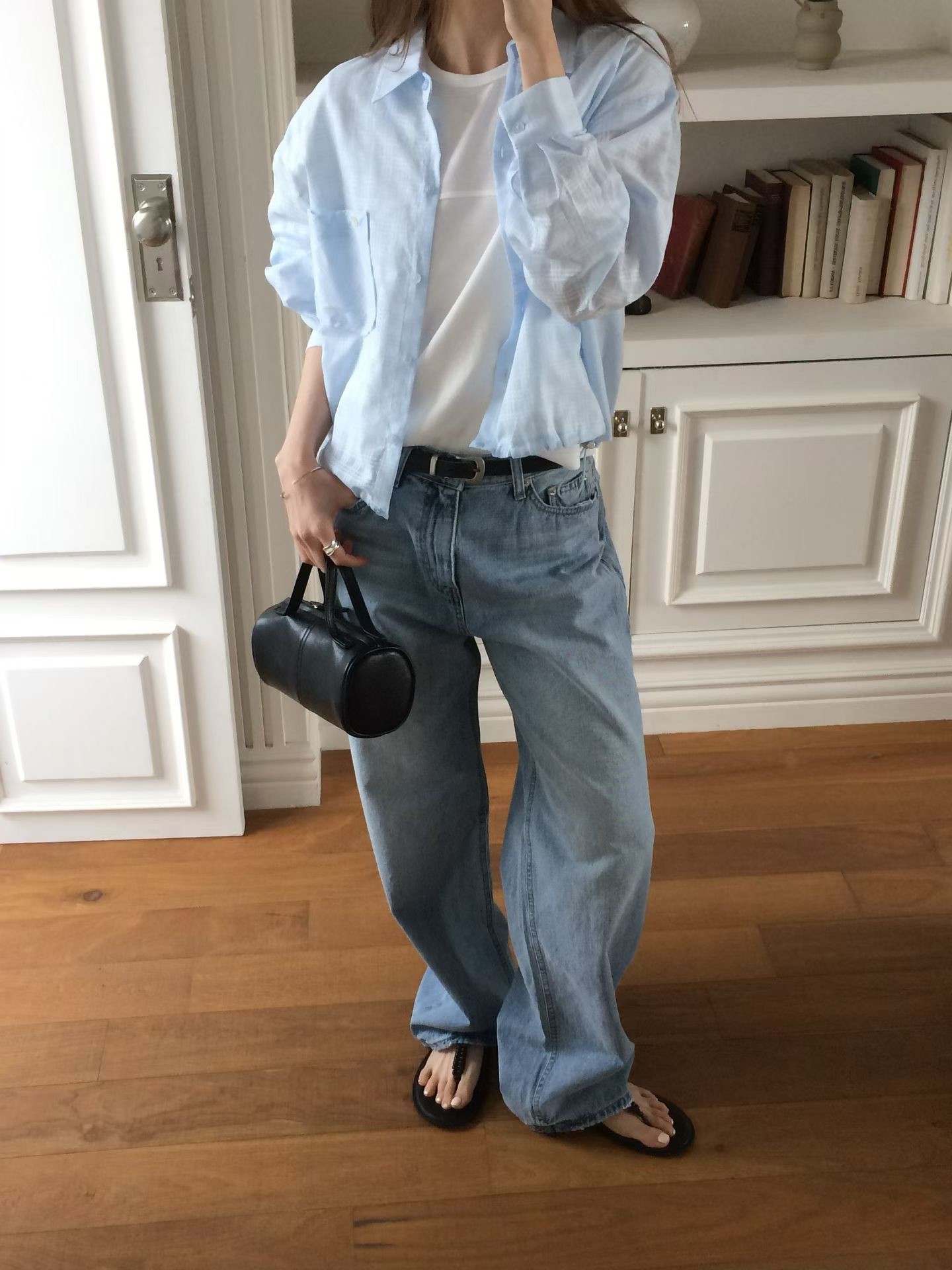 B37.甜甜鬆餅格微透襯衫