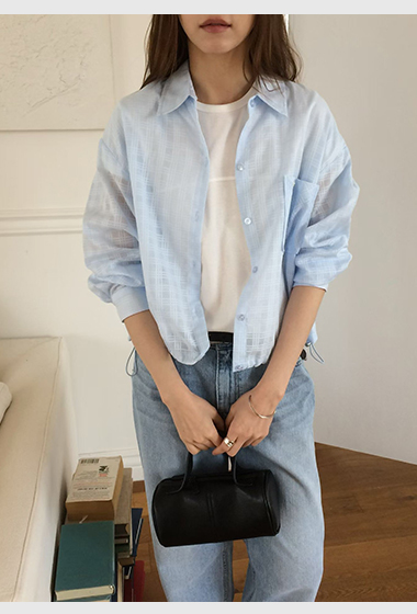 B37.甜甜鬆餅格微透襯衫