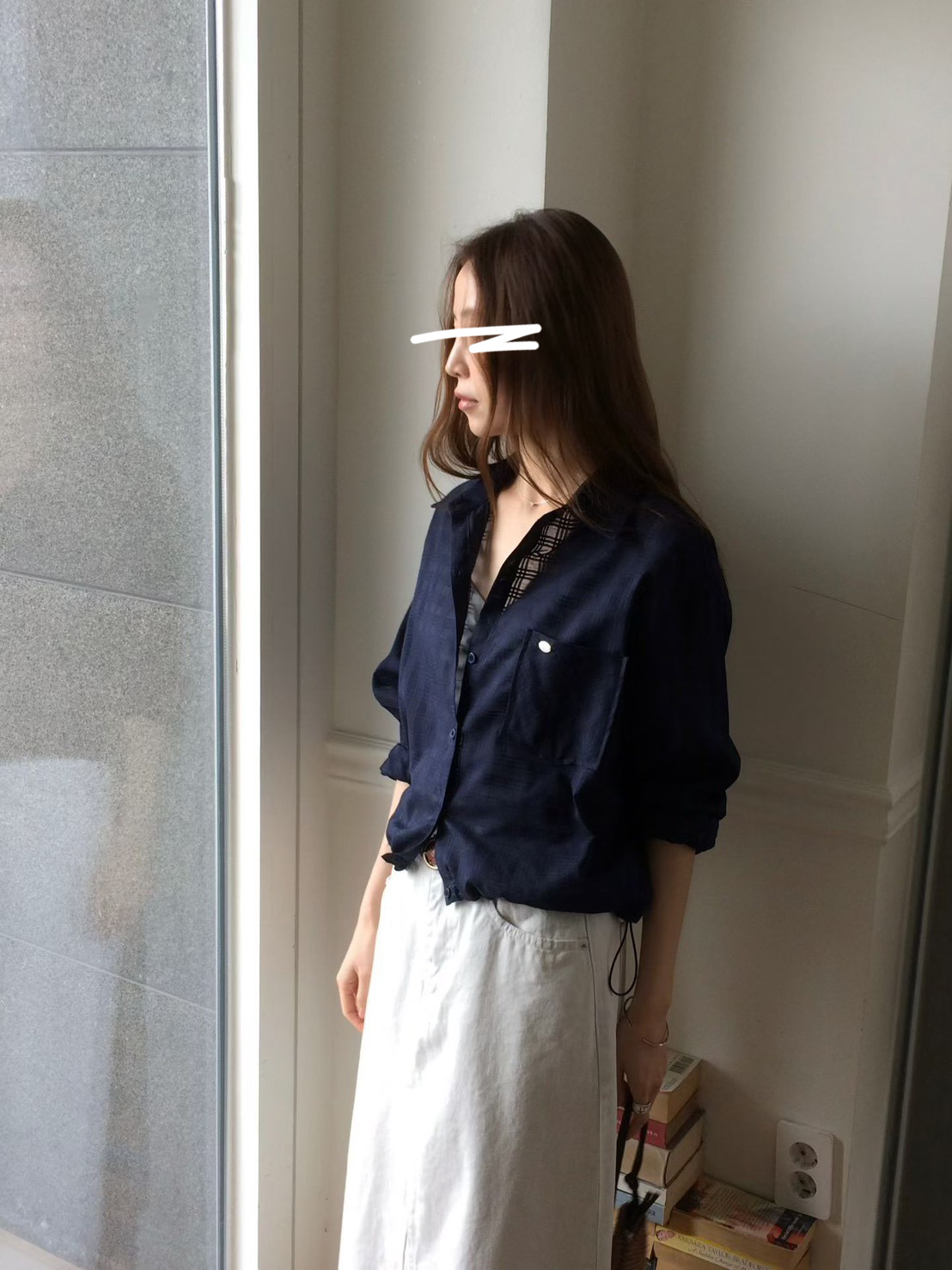 B37.甜甜鬆餅格微透襯衫