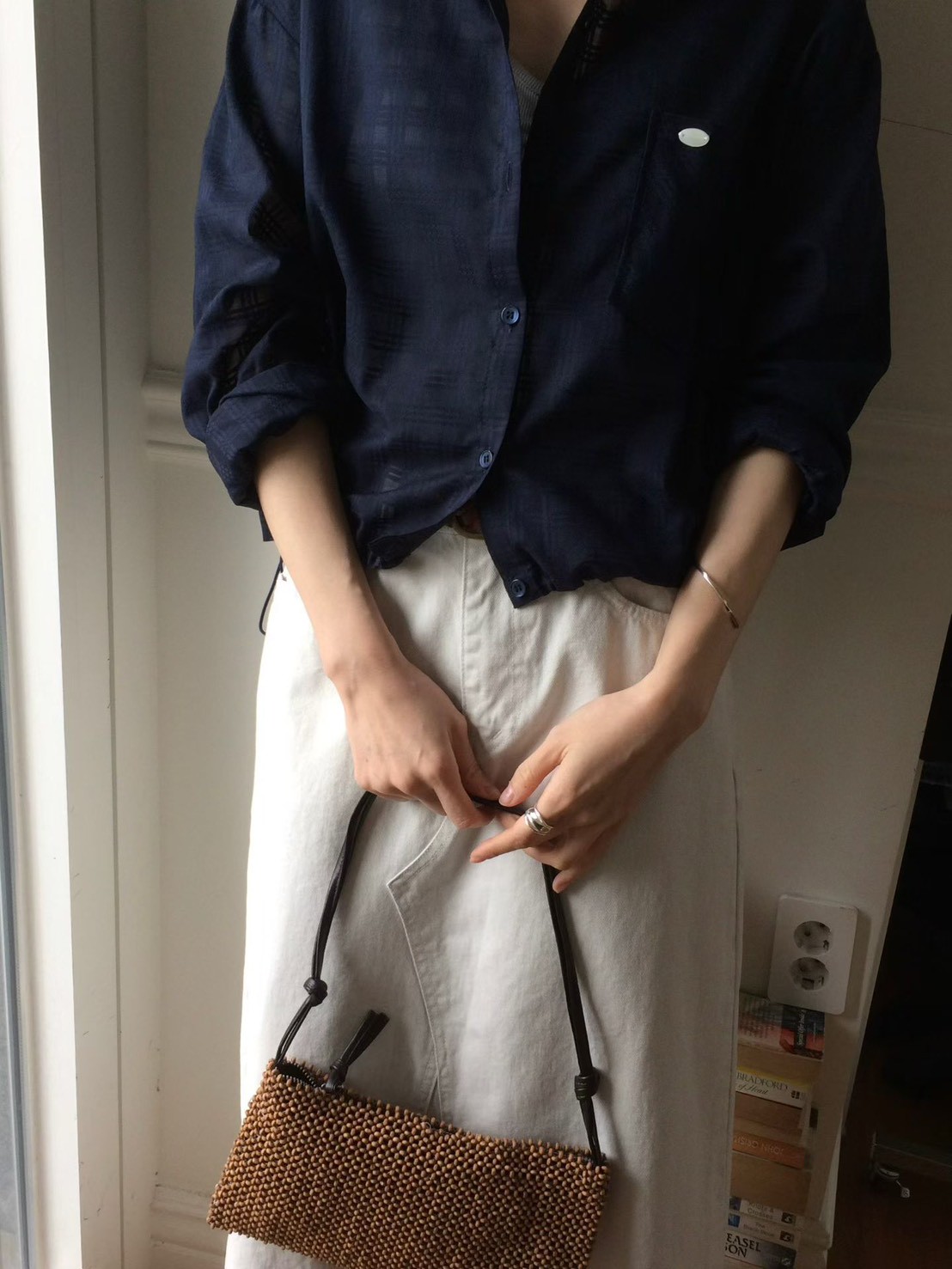 B37.甜甜鬆餅格微透襯衫