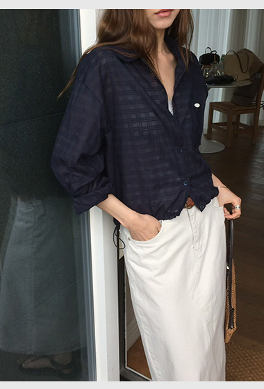 B37.甜甜鬆餅格微透襯衫