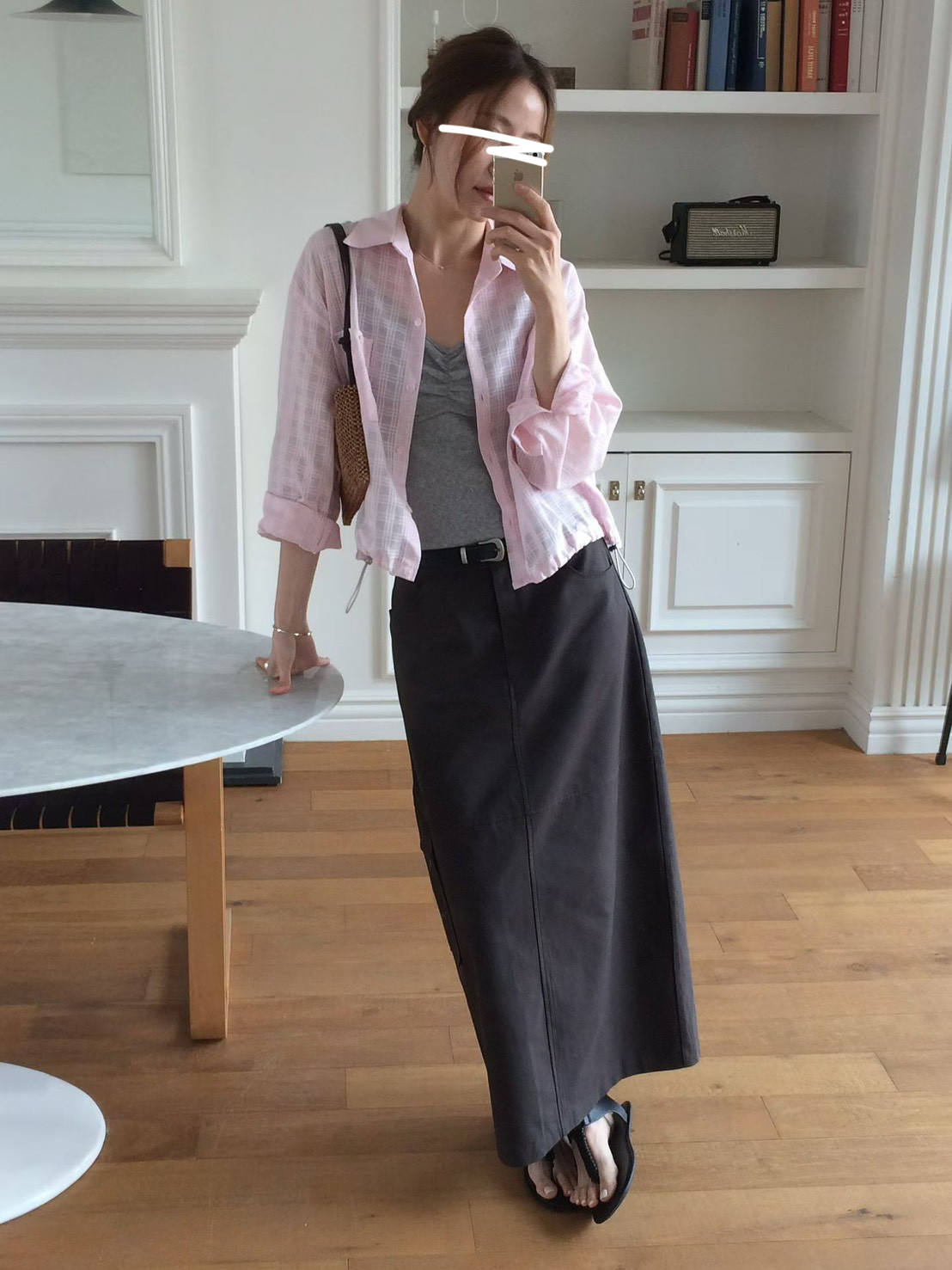 B37.甜甜鬆餅格微透襯衫