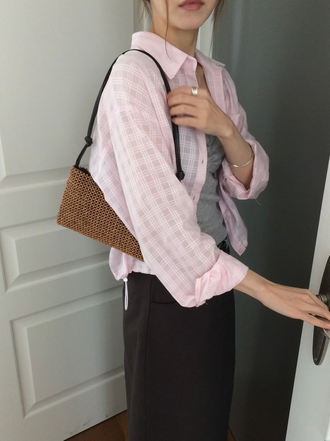 B37.甜甜鬆餅格微透襯衫