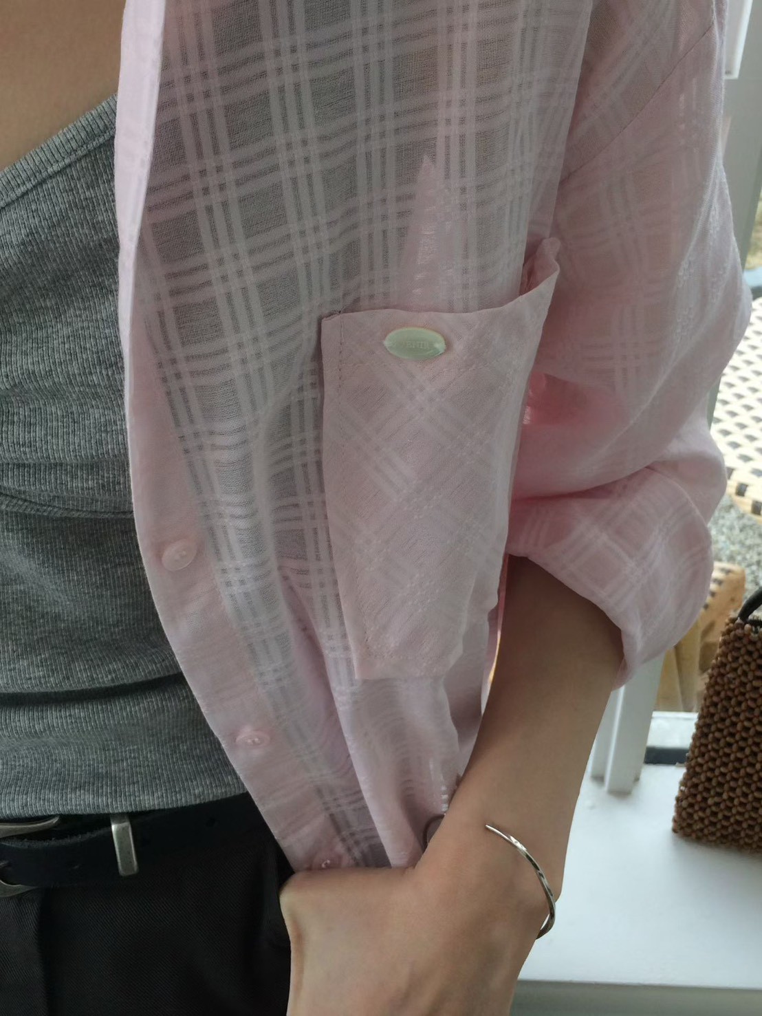 B37.甜甜鬆餅格微透襯衫