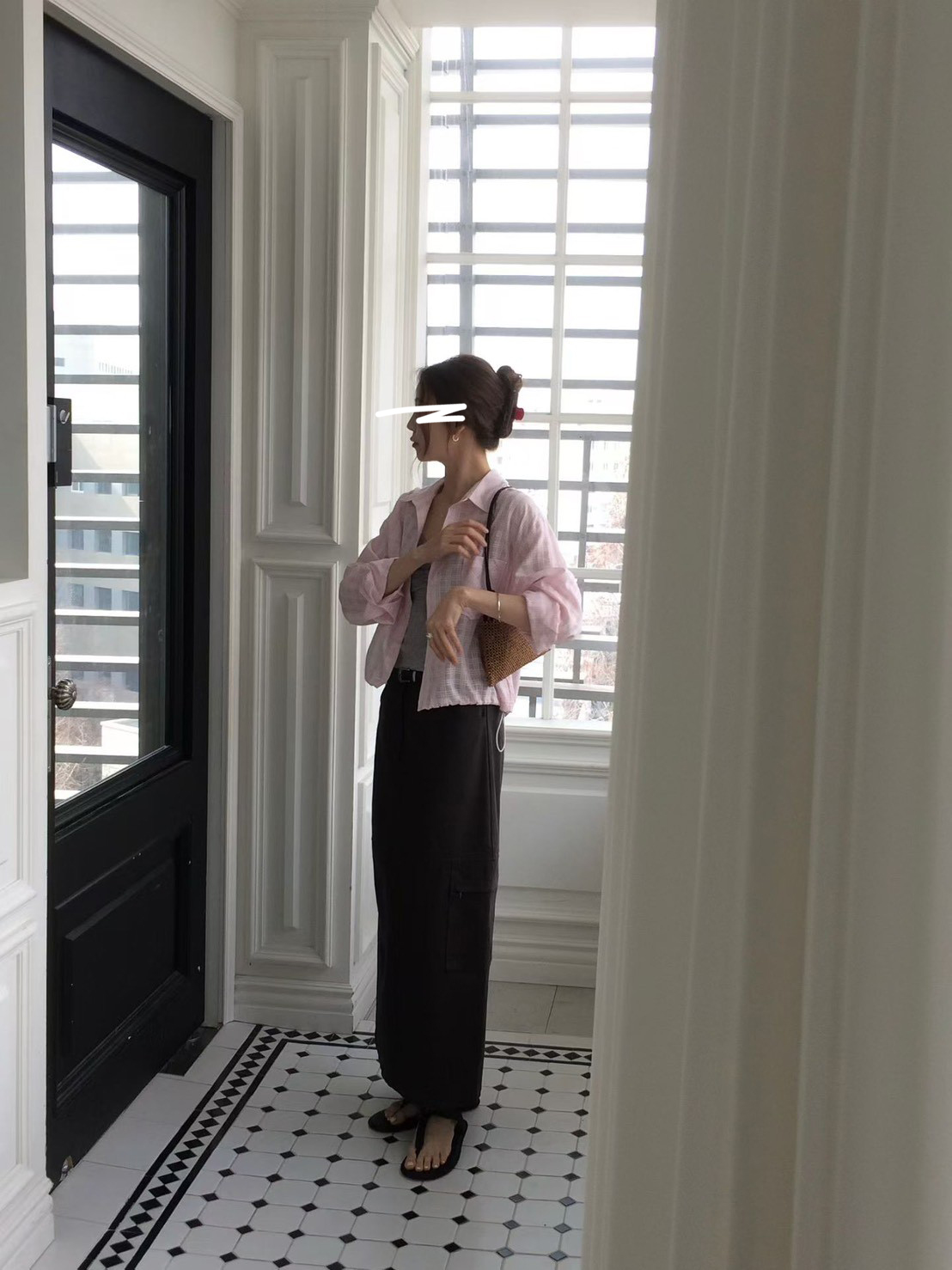 B37.甜甜鬆餅格微透襯衫