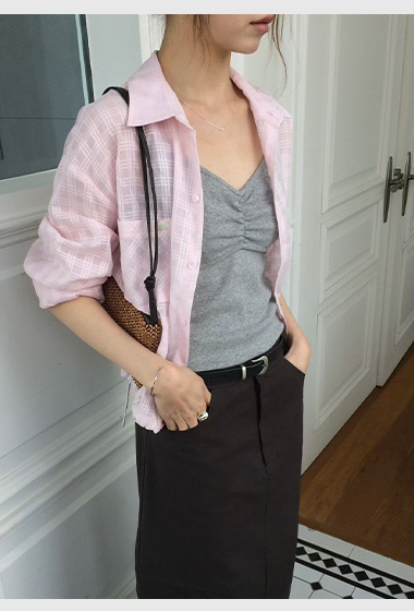 B37.甜甜鬆餅格微透襯衫